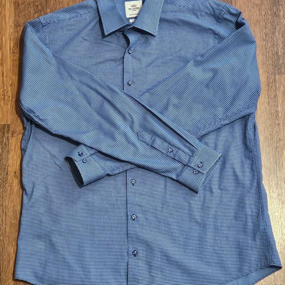 BEN SHERMAN mens skim-fit stretch dress shirt SIZE 17x35 COLOR BLUE LXL15 - Picture 7 of 15